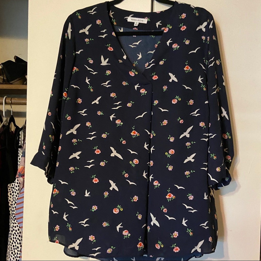 Rose + Olive Printed Sheer Blouse